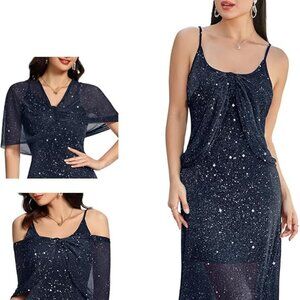 Cocktail Evening Gown Wedding Dresses with Shawl Navy